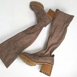 Mia Women's Taupe Brown Over-the-Knee Chunky Heel Suede Boots Size 8